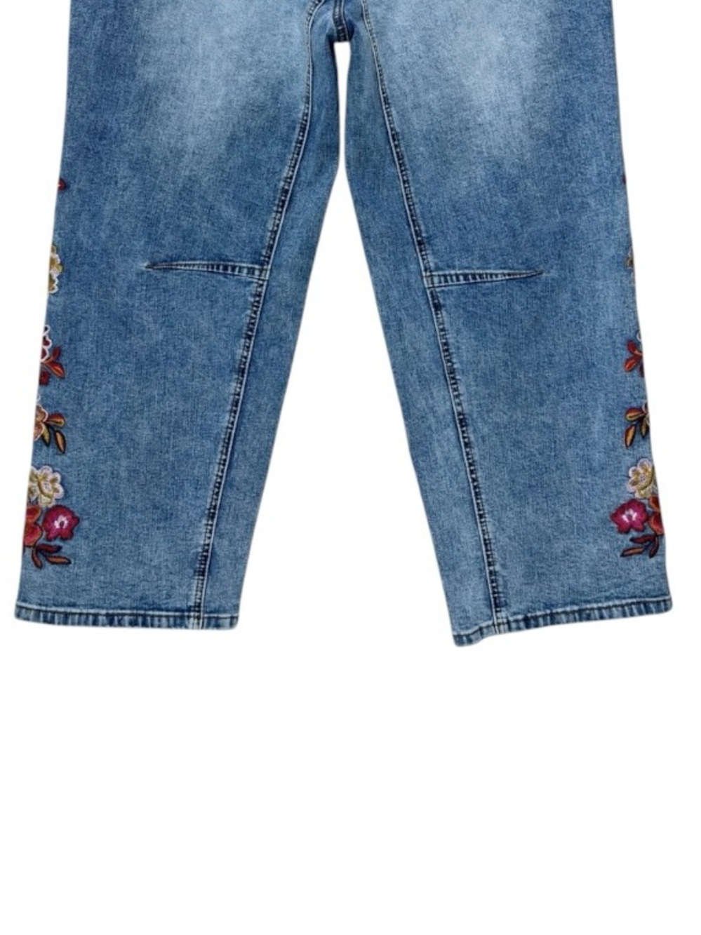 NWOT Boho Embroidery Curved Barrel Leg Cropped Horseshoe Jeans Size M FLAMINGALS - Picture 9 of 11